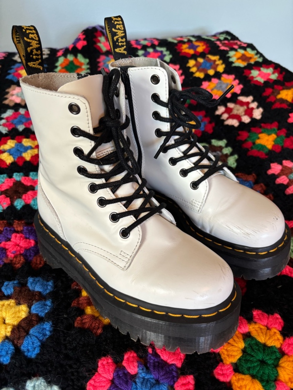 Dr. Martens White Platform Jadon Lace-Up Combat Boots